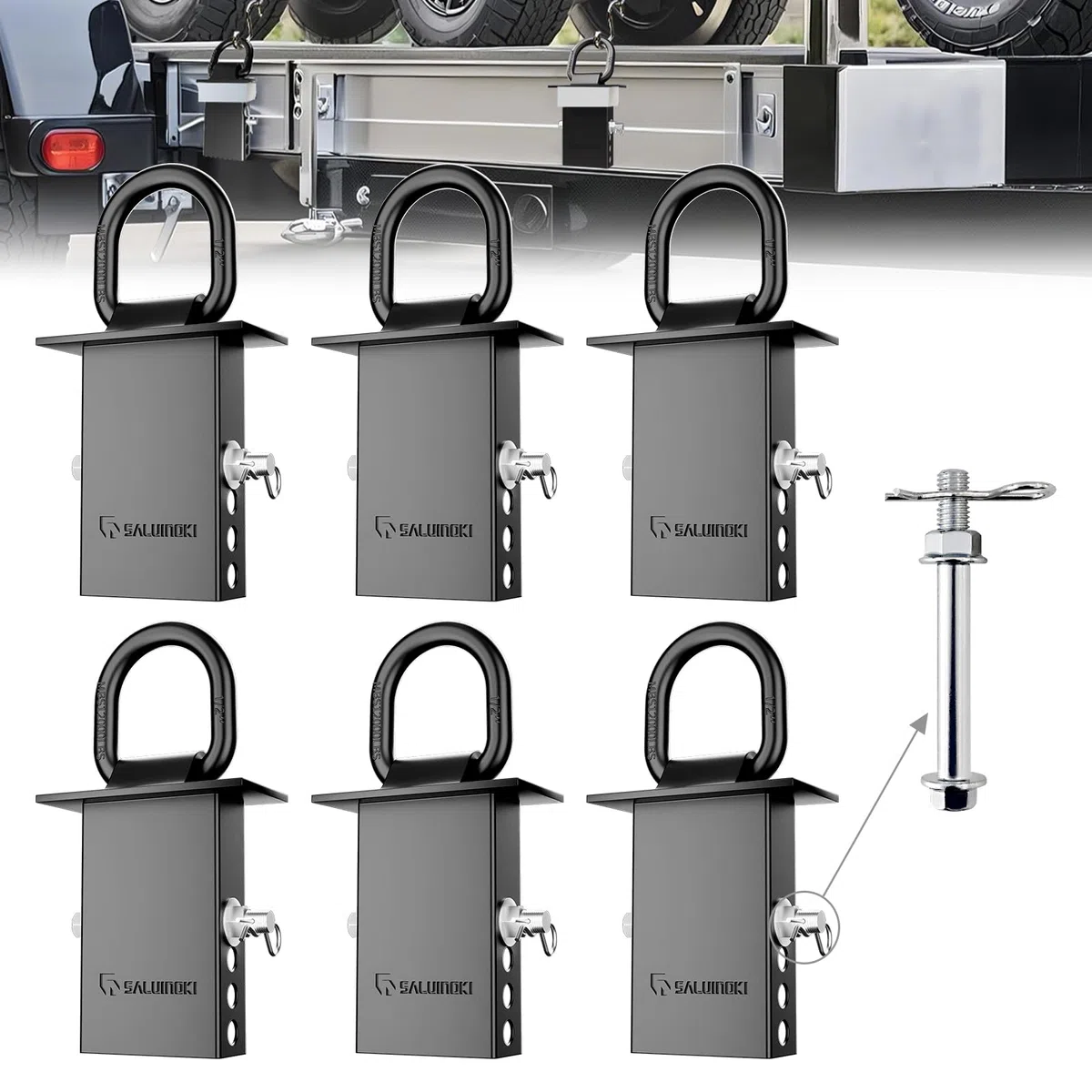 Lot de 6 Anneaux en D Robustes avec verrou Anti-Perte et Gants, Anneau en D pour remorque, Charge de Rupture de 7,3 kg, Noir galvanisé