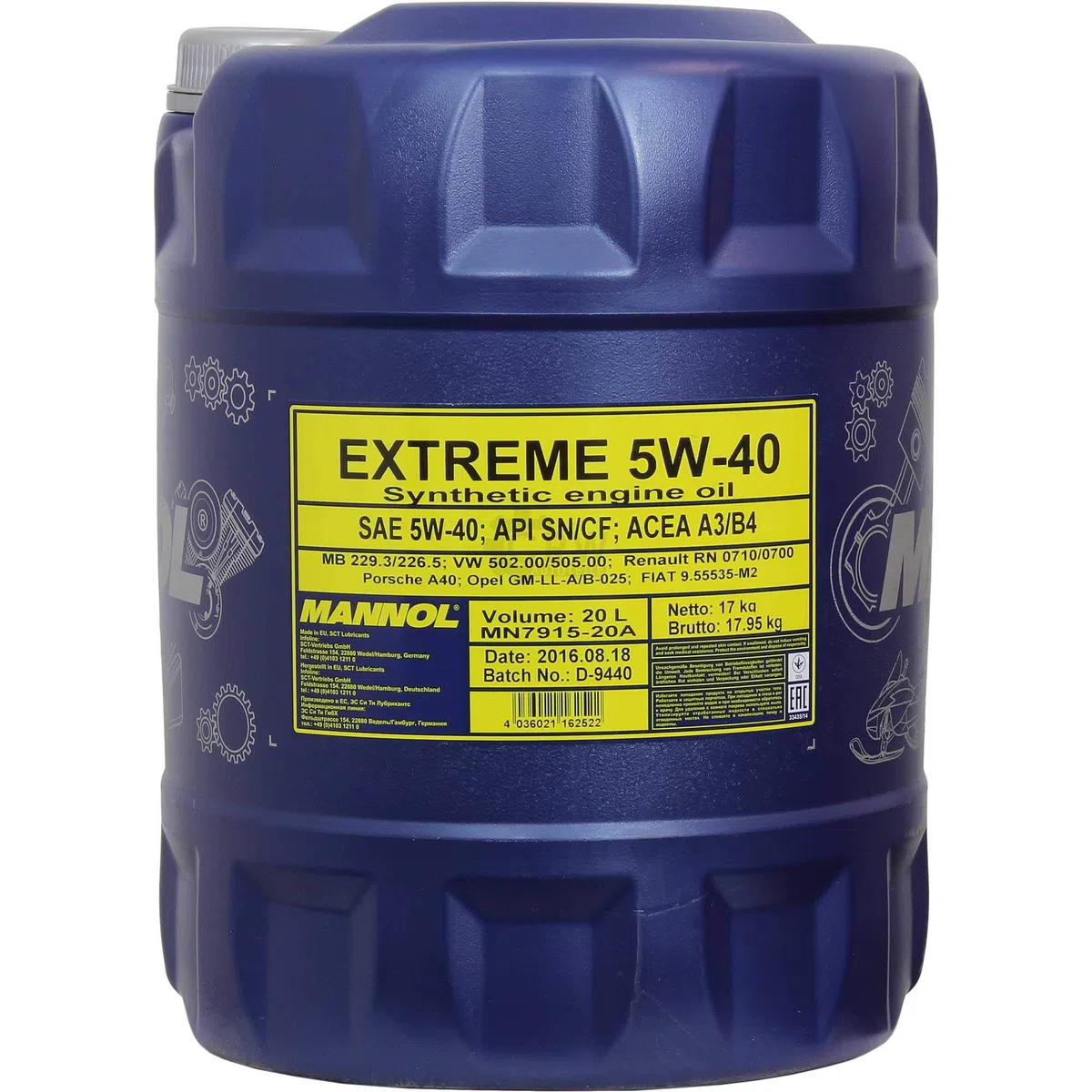 Huile moteur Mannol Extreme 5W-40 - 20 l - 4 x Motor Doctor ADDITIV