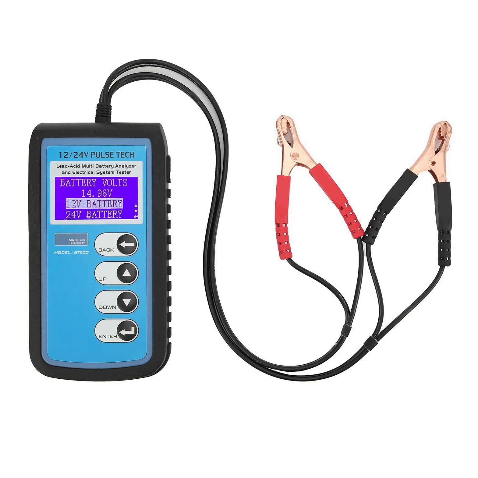 Testeur de batterie BT500 12 V/24 V, analyseur de batterie automobile avec écran LCD, testeur de conductance conforme aux normes CCA, DIN, IEC, EN et JIS, pour batteries