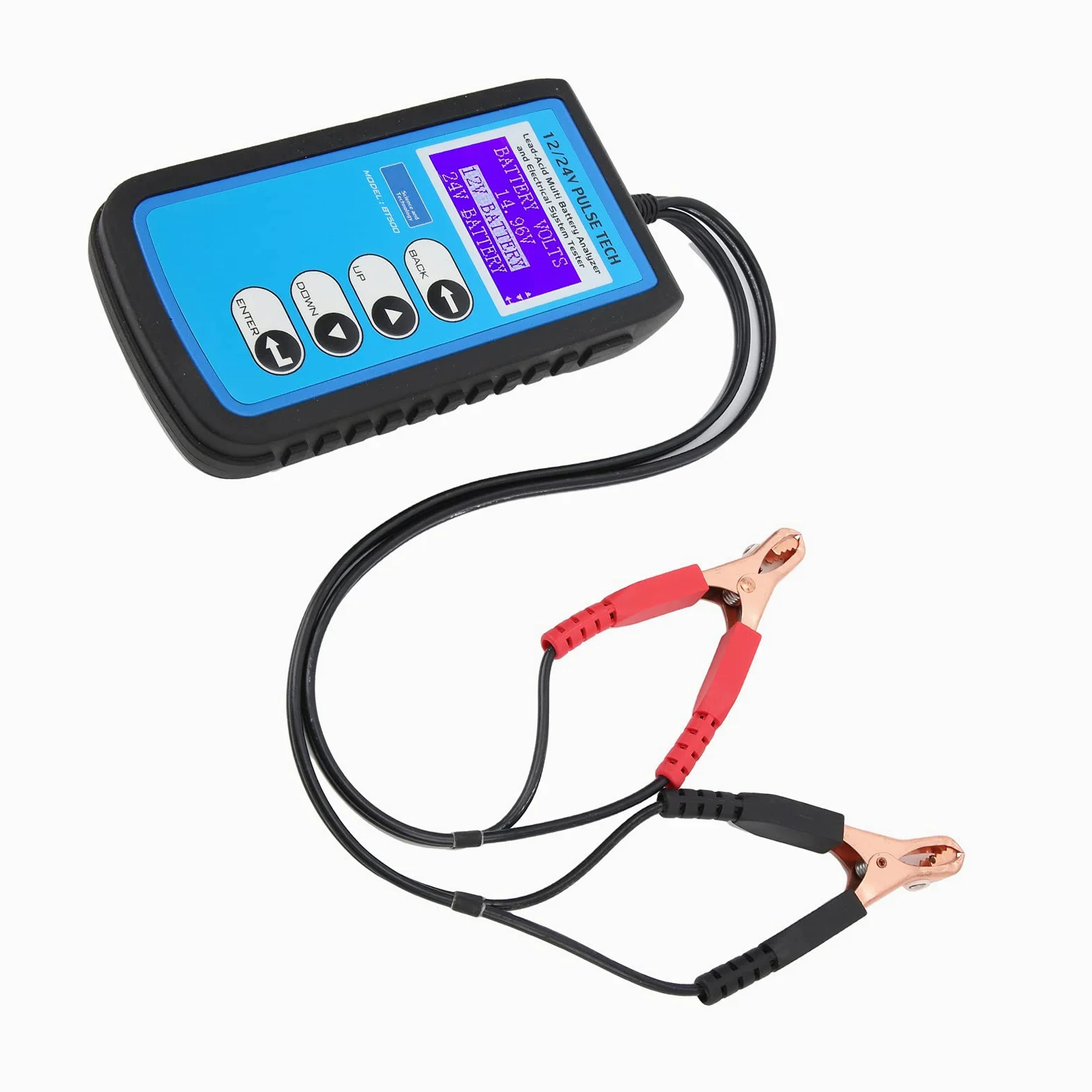 Testeur de batterie BT500 12 V/24 V, analyseur de batterie automobile avec écran LCD, testeur de conductance conforme aux normes CCA, DIN, IEC, EN et JIS, pour batteries