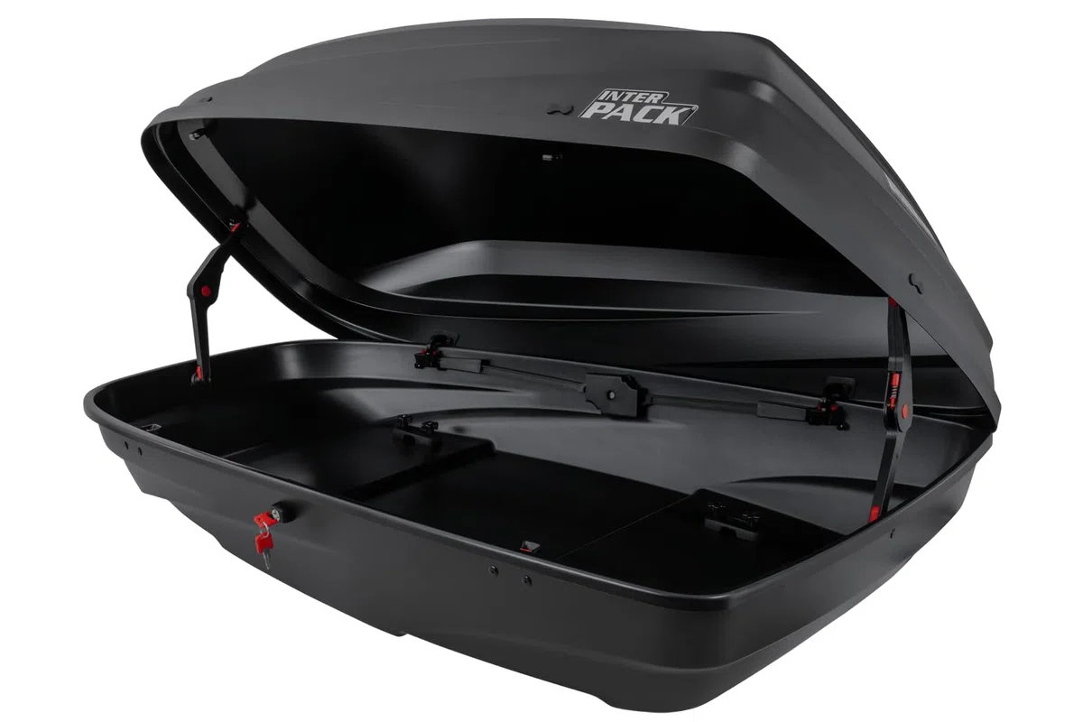 Coffre de Toit Stella 440 Noir Mat 360L, Charge 75kg Double Ouverture pour Transport de 5 Paires de Skis et Bagages sur Barres de Toit de 57 à 84 cm