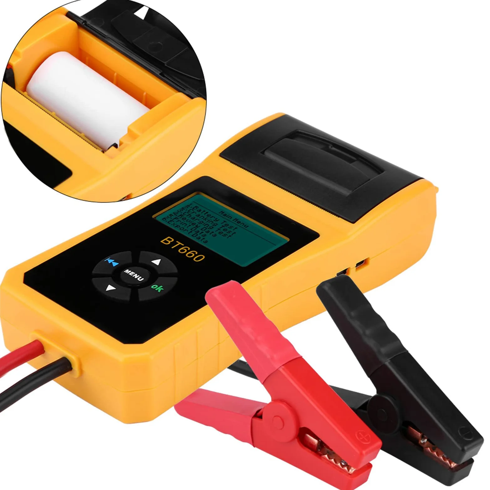 Tbest Testeur de Batterie 12 V Analyseur de Batterie Numérique Charge Conductance Automobile Imprimante Intégrée Protection de polarité Inversée Multilingue pour Système de Voiture 12