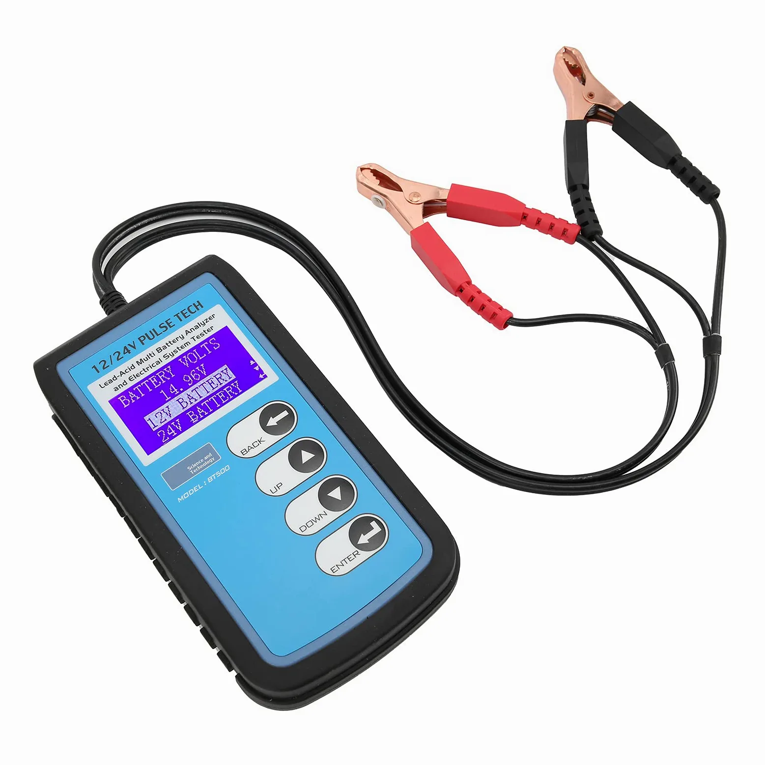 Testeur de batterie BT500 12 V/24 V, analyseur de batterie automobile avec écran LCD, testeur de conductance conforme aux normes CCA, DIN, IEC, EN et JIS, pour batteries