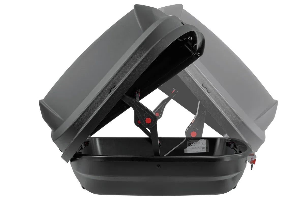 Coffre de Toit Stella 440 Noir Mat 360L, Charge 75kg Double Ouverture pour Transport de 5 Paires de Skis et Bagages sur Barres de Toit de 57 à 84 cm