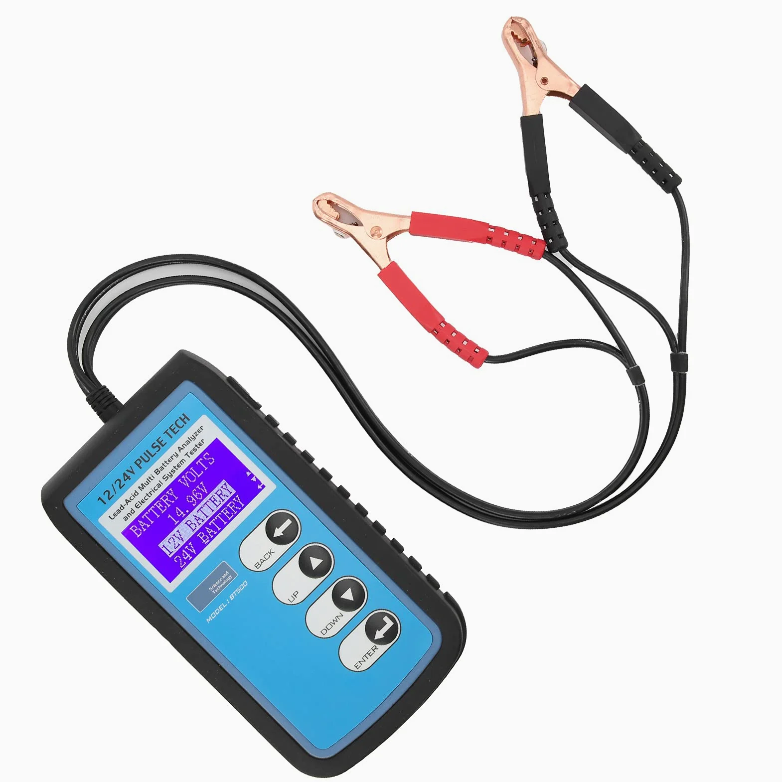 Testeur de batterie BT500 12 V/24 V, analyseur de batterie automobile avec écran LCD, testeur de conductance conforme aux normes CCA, DIN, IEC, EN et JIS, pour batteries