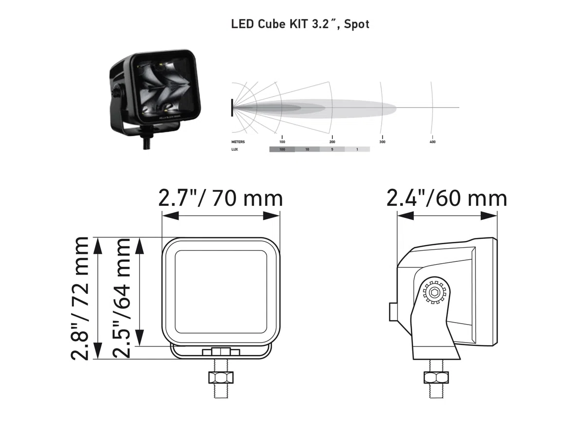 HELLA 1Fa 358 176-821 Led-Projecteur Longue Portée - Black Magic Cube Kit 3.2" - 12/24V