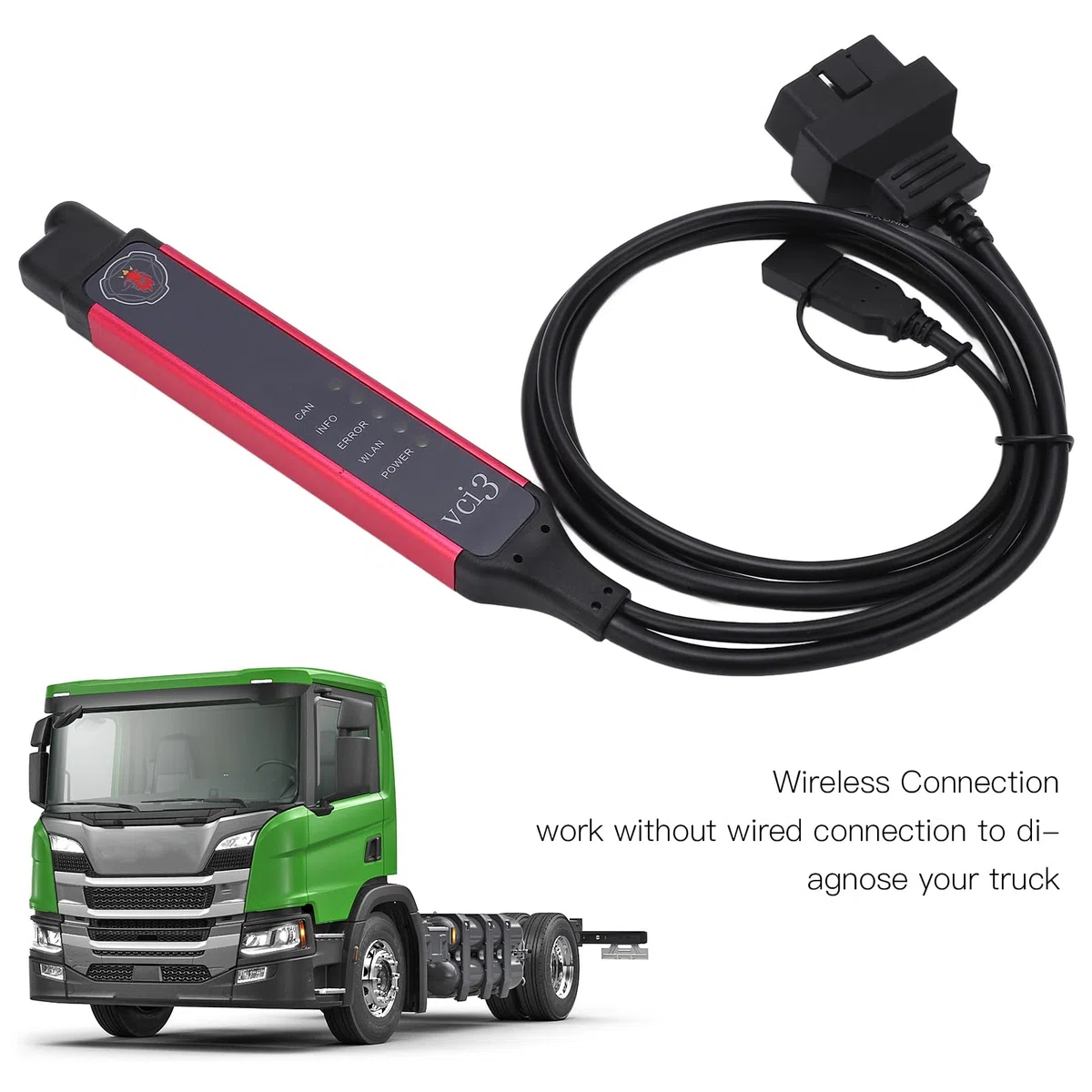 Vci,Outils De Diagnostic du Scanner Vci 3,Lecteur De Code Obdii WiFi Outil De Diagnostic De Code De Défaut De Moteur sans Fil pour Camion