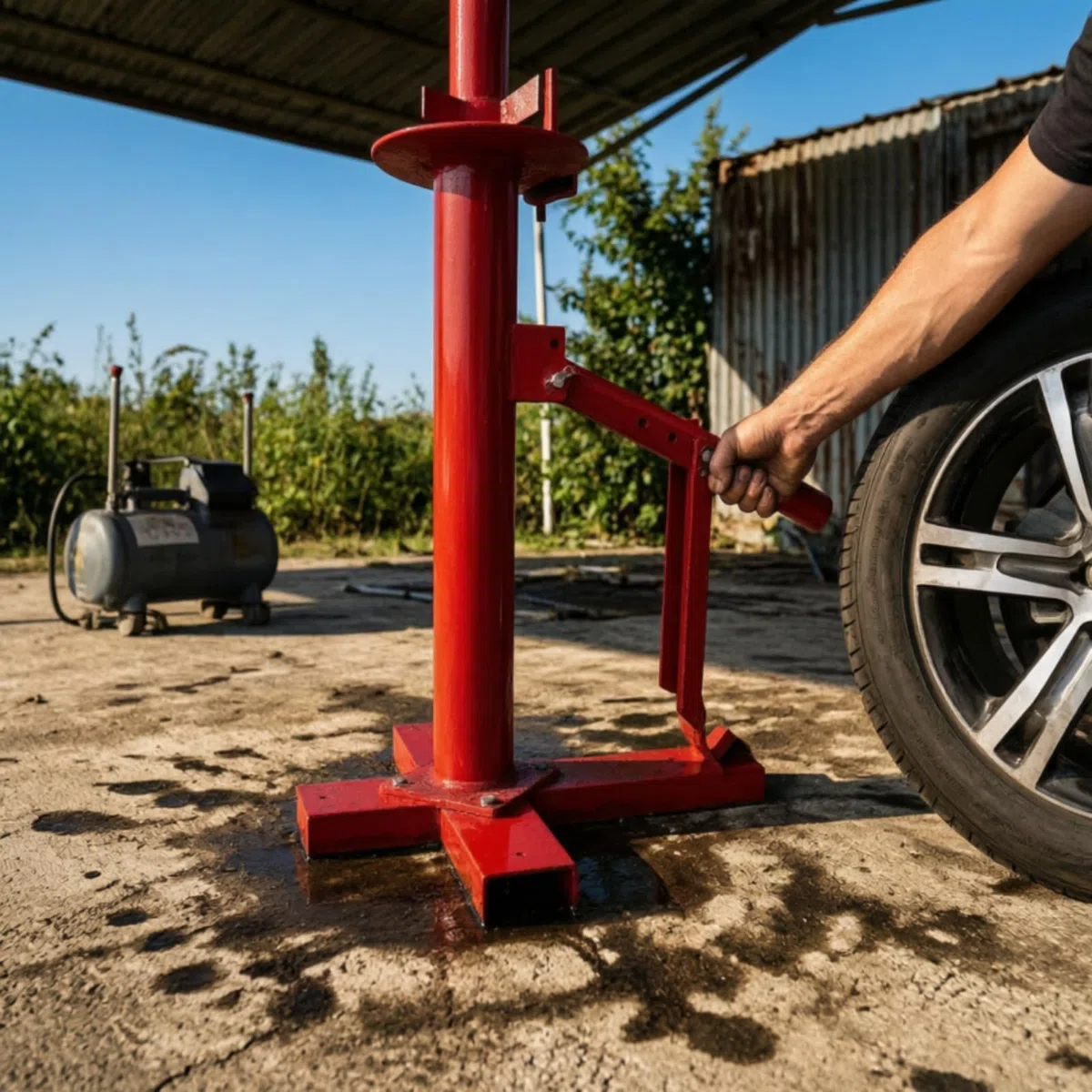 Harilla Démonte-Pneu Manuel Équipement de Changement de Pneus Démonte-Pneu Machine en Acier avec Base Prépercée et Barre de 90 Cm Adapté aux Garages Entretien