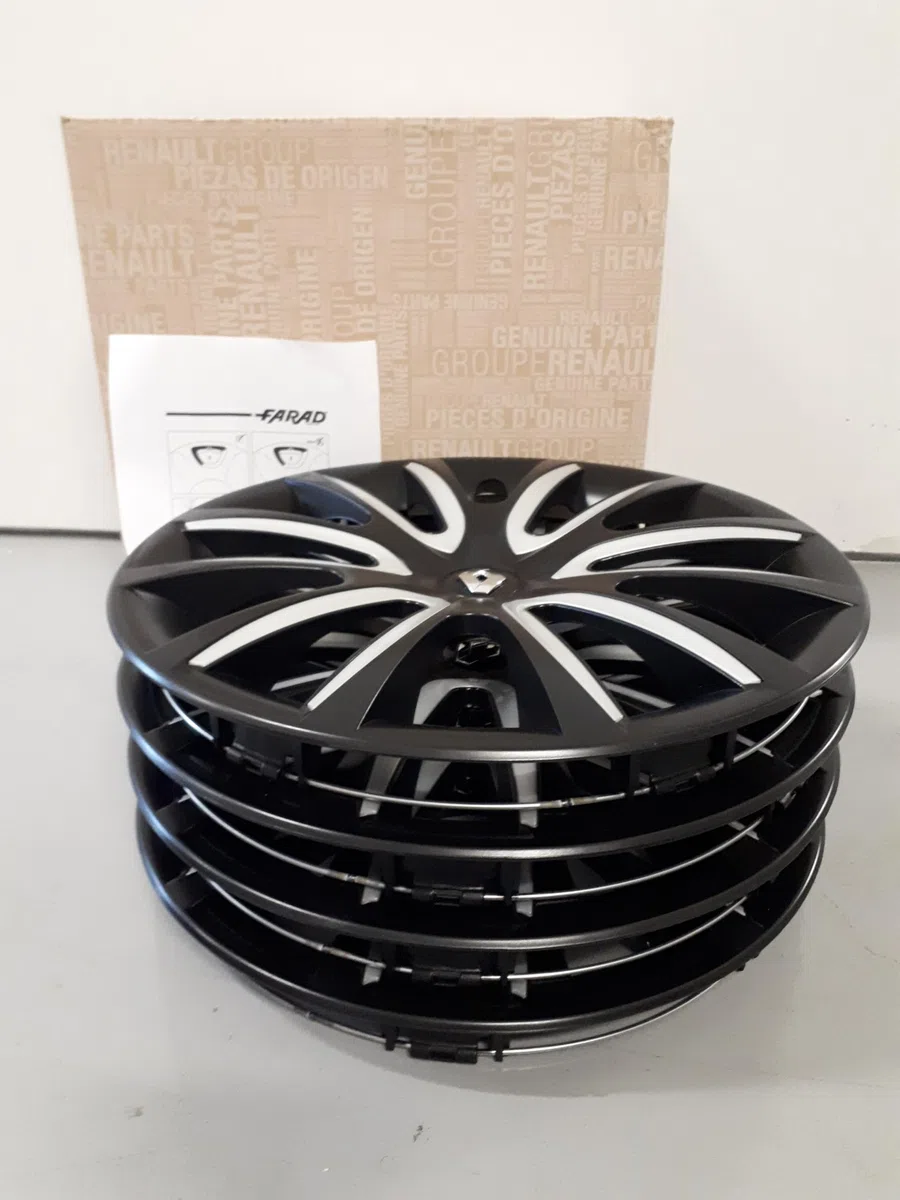 Lot de 4 enjoliveurs d'origine pour Renault Dacia, 40,6 cm (16 pouces), bicolore, noir et gris.