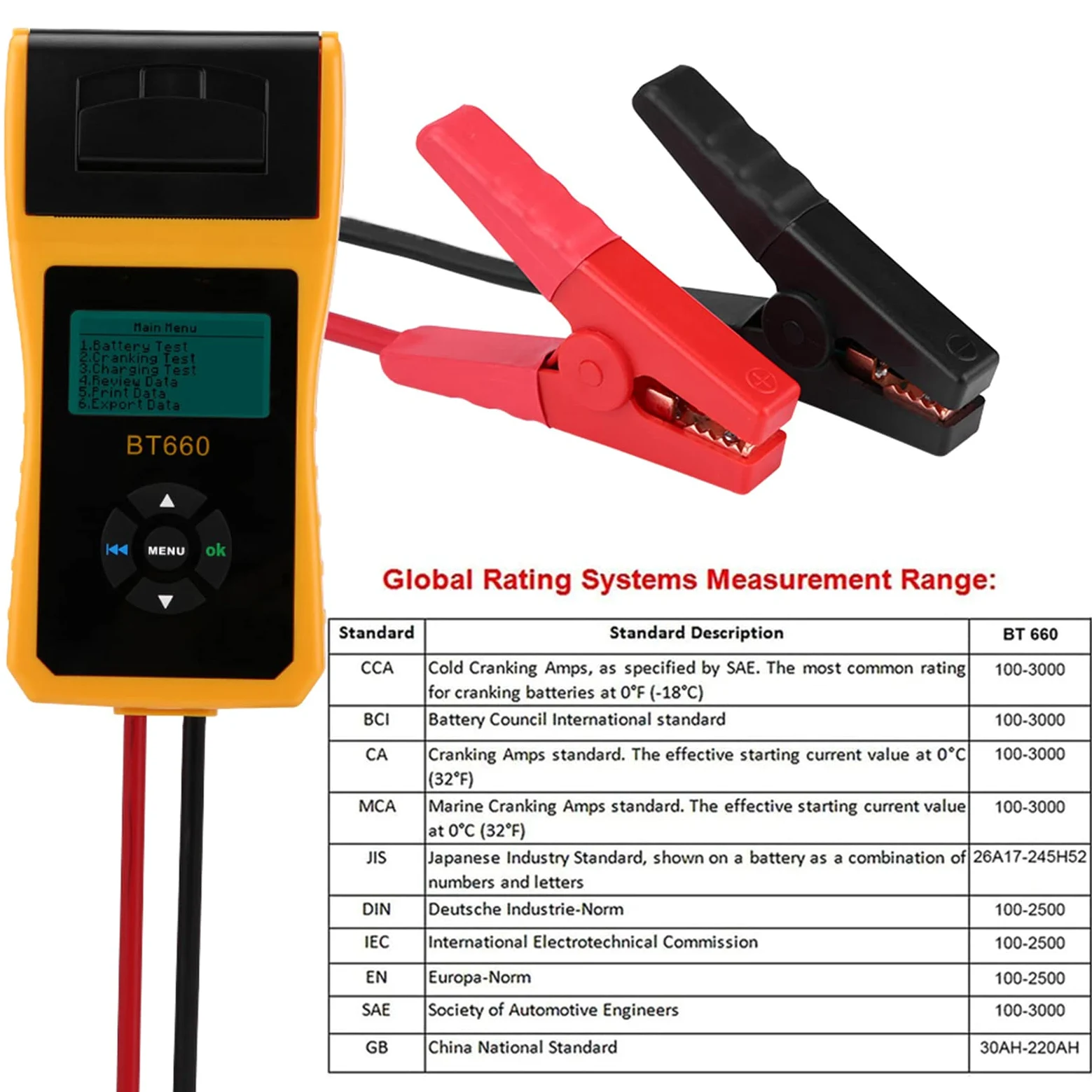 Tbest Testeur de Batterie 12 V Analyseur de Batterie Numérique Charge Conductance Automobile Imprimante Intégrée Protection de polarité Inversée Multilingue pour Système de Voiture 12
