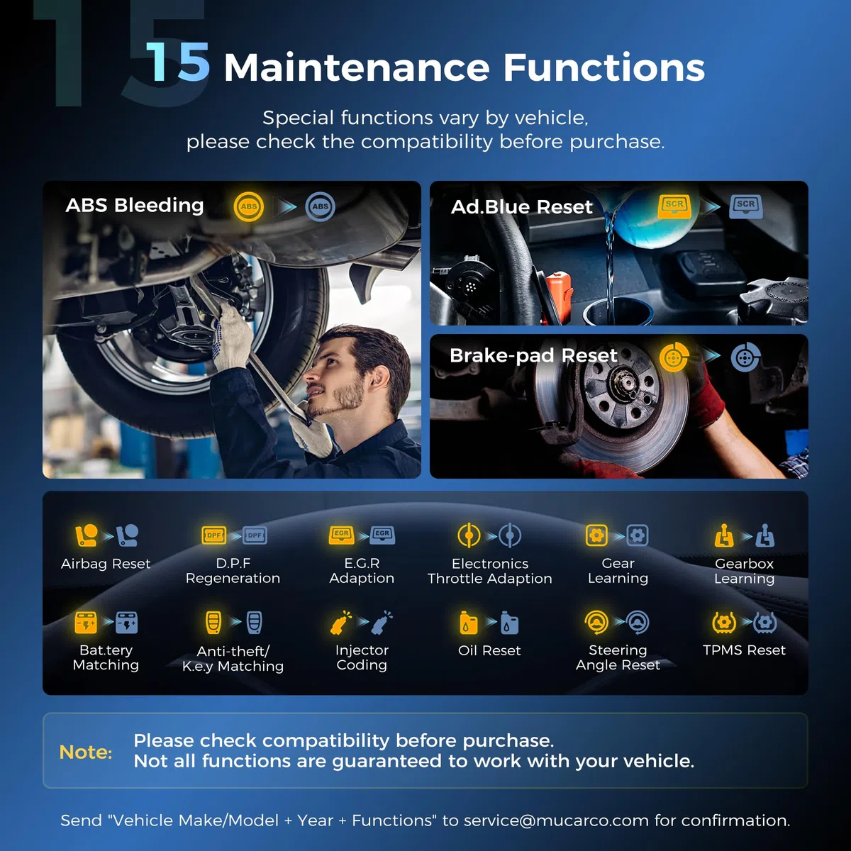 Scanner bidirectionnel MUCAR 632 assisté IA OBD2, 15 réinitialisations ABS/SRS/INJEC/Huile/SAS/TPMS, Diagnostic 4 systèmes, Tests Actifs, AutoAuth, Can FD, AutoVIN, mises à Jour gratuites à Vie